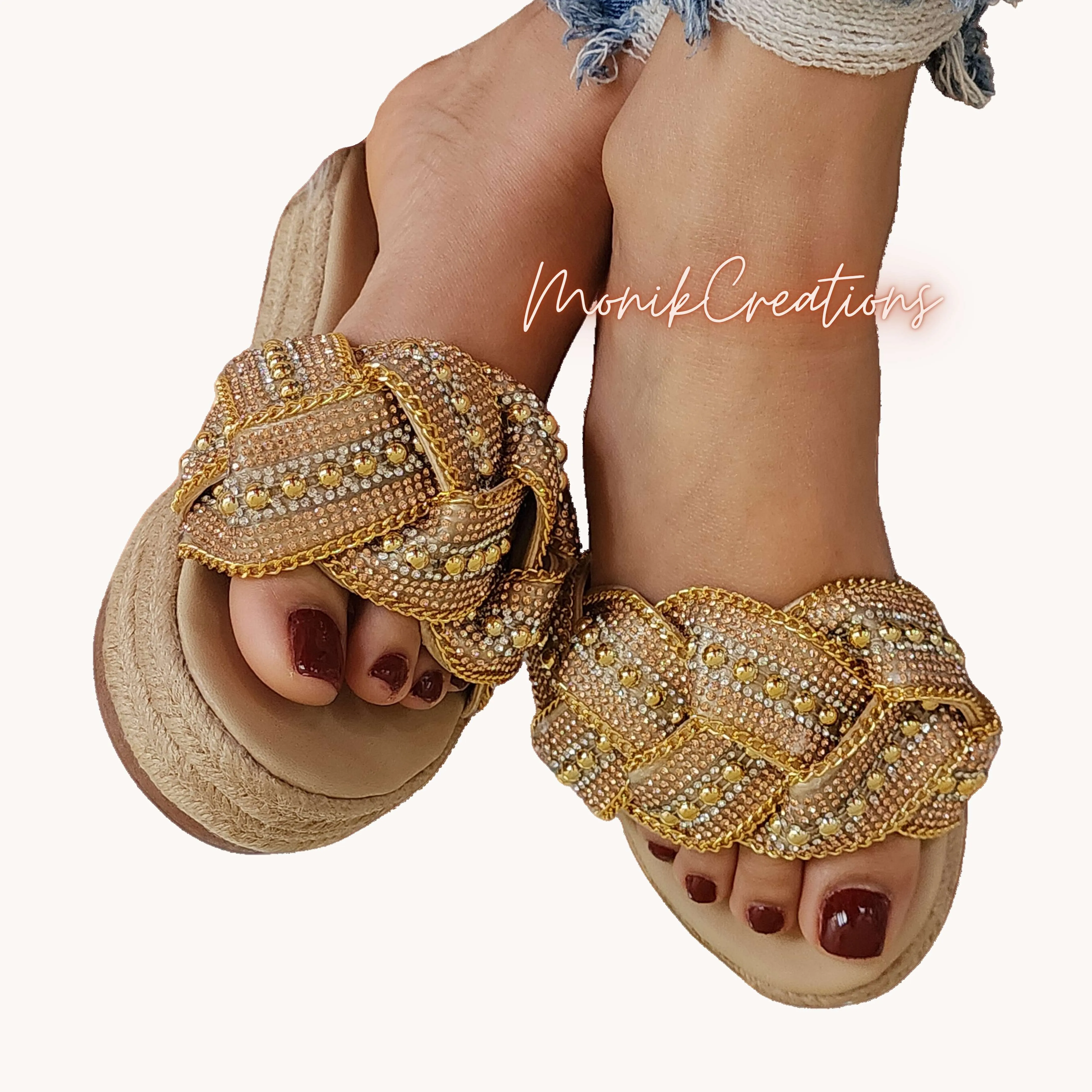 Rhinestone Flat Espadrille Sandals