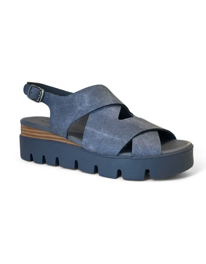 Riku Washed Denim Leather Sandal