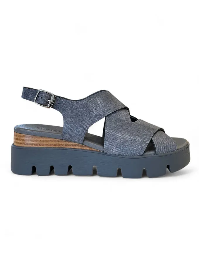 Riku Washed Denim Leather Sandal