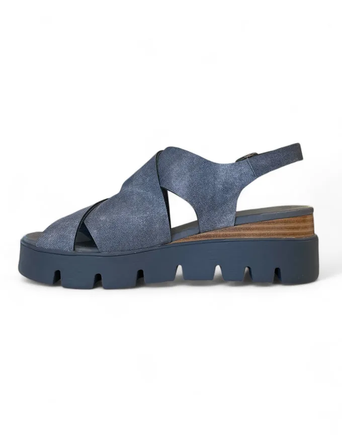 Riku Washed Denim Leather Sandal