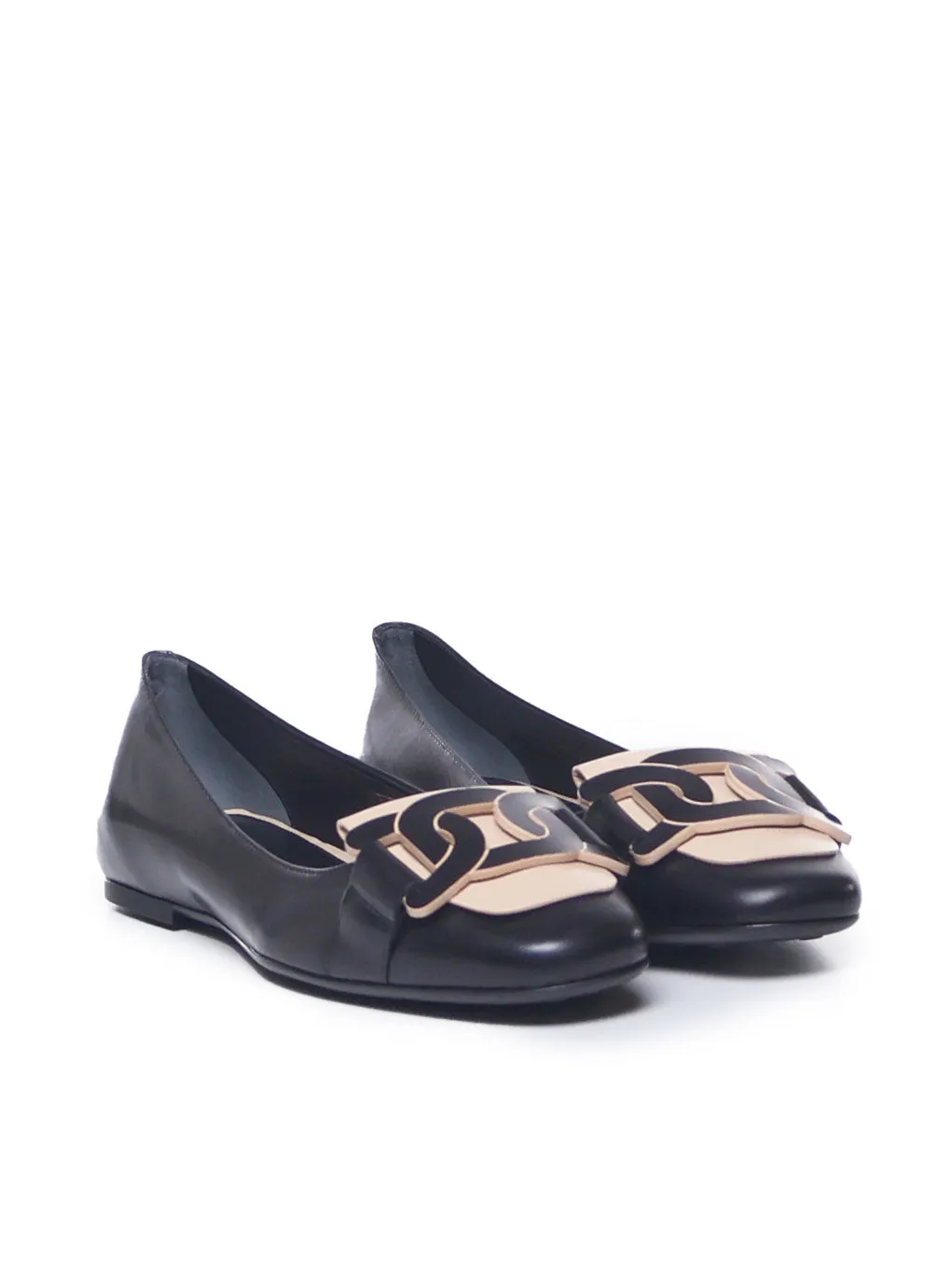 Shiny Two-Tone Leather Ballet Flats