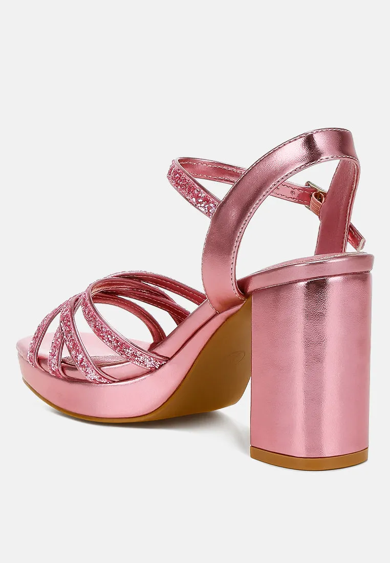 Sparks Fly Glitter Strappy Block Sandals