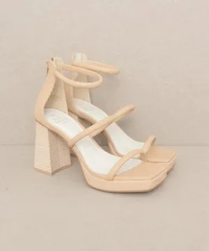 The Aisa Beige Strappy Platform Heels