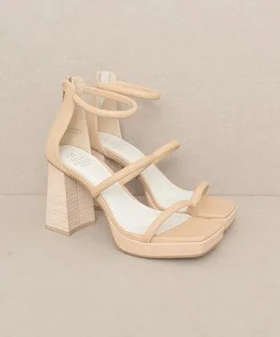 The Aisa Beige Strappy Platform Heels