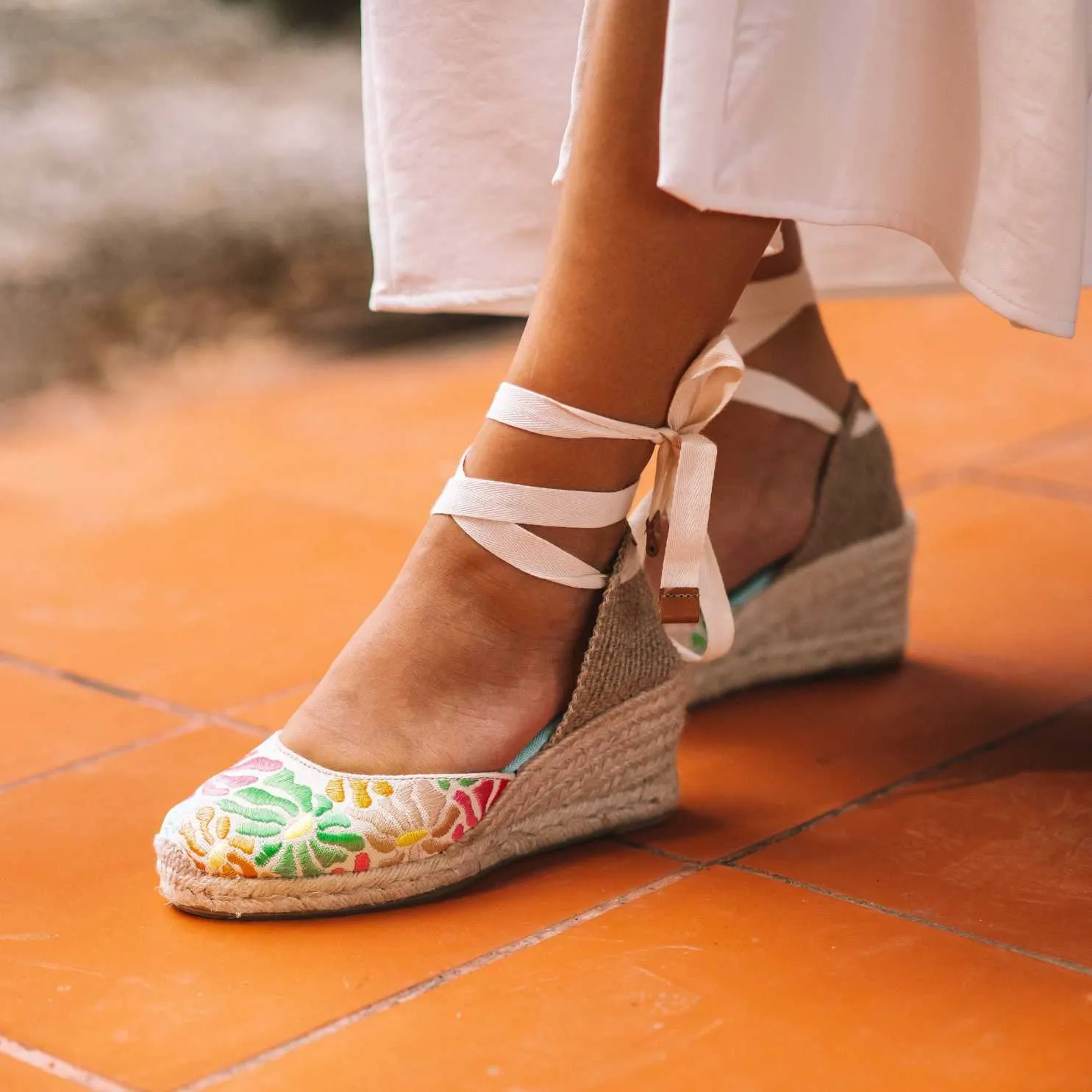 Vegan Multicolored Embroidery Wedges Espadrille For Women - Castell