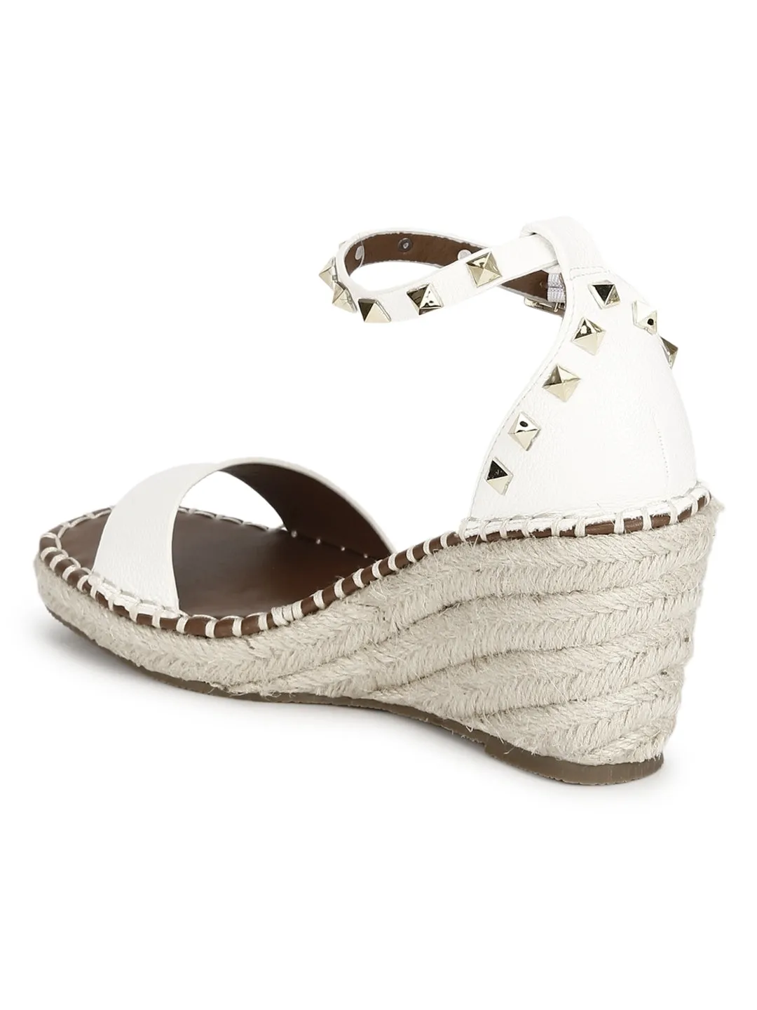 White Pu Straped Jute Wedges