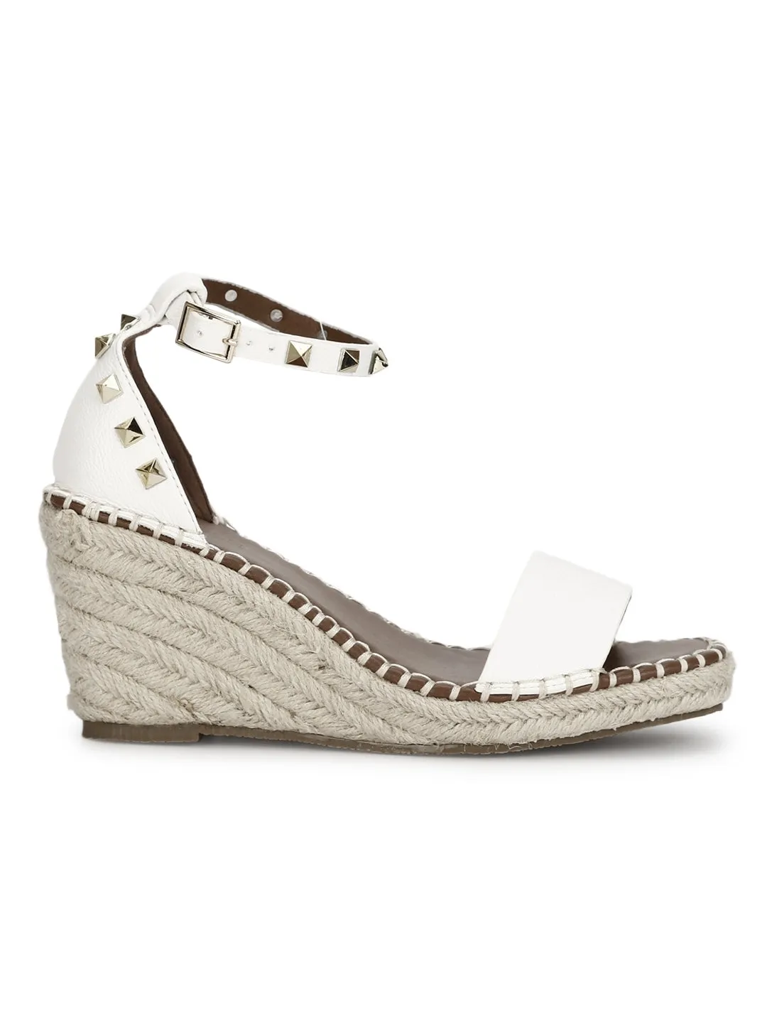 White Pu Straped Jute Wedges