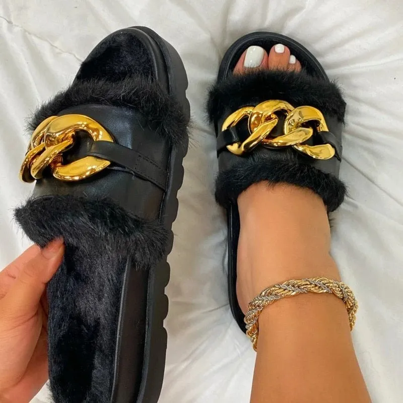 Winter Furry Open Toe Slides.