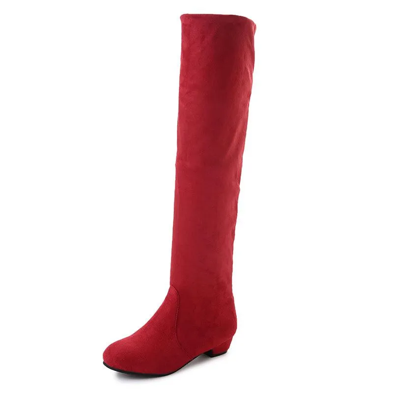 Women chunky low heel solid color over the knee boots