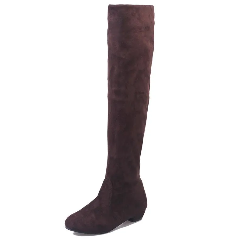 Women chunky low heel solid color over the knee boots