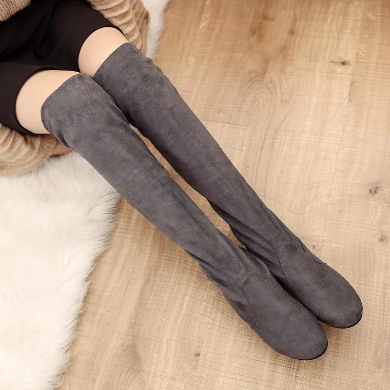 Women chunky low heel solid color over the knee boots