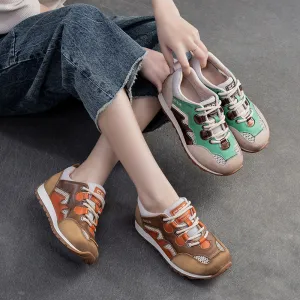 Women Fashion Breathable Mesh Leather Casual Sneakers