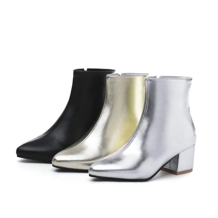 Women fashion solid color chunky heel side zipper ankle boots