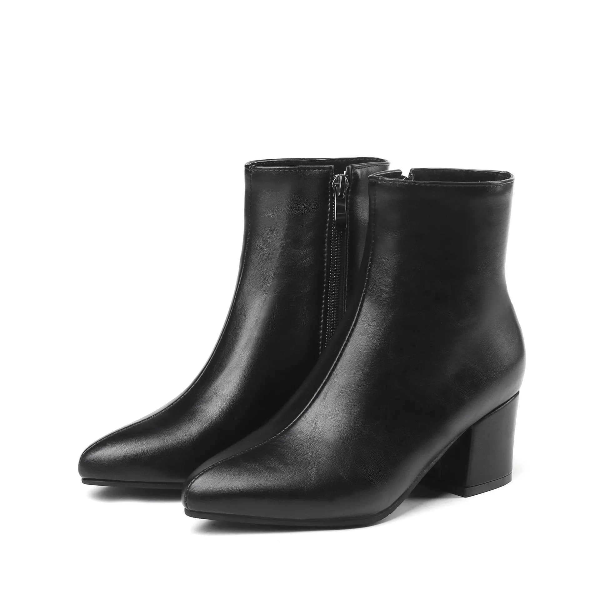 Women fashion solid color chunky heel side zipper ankle boots