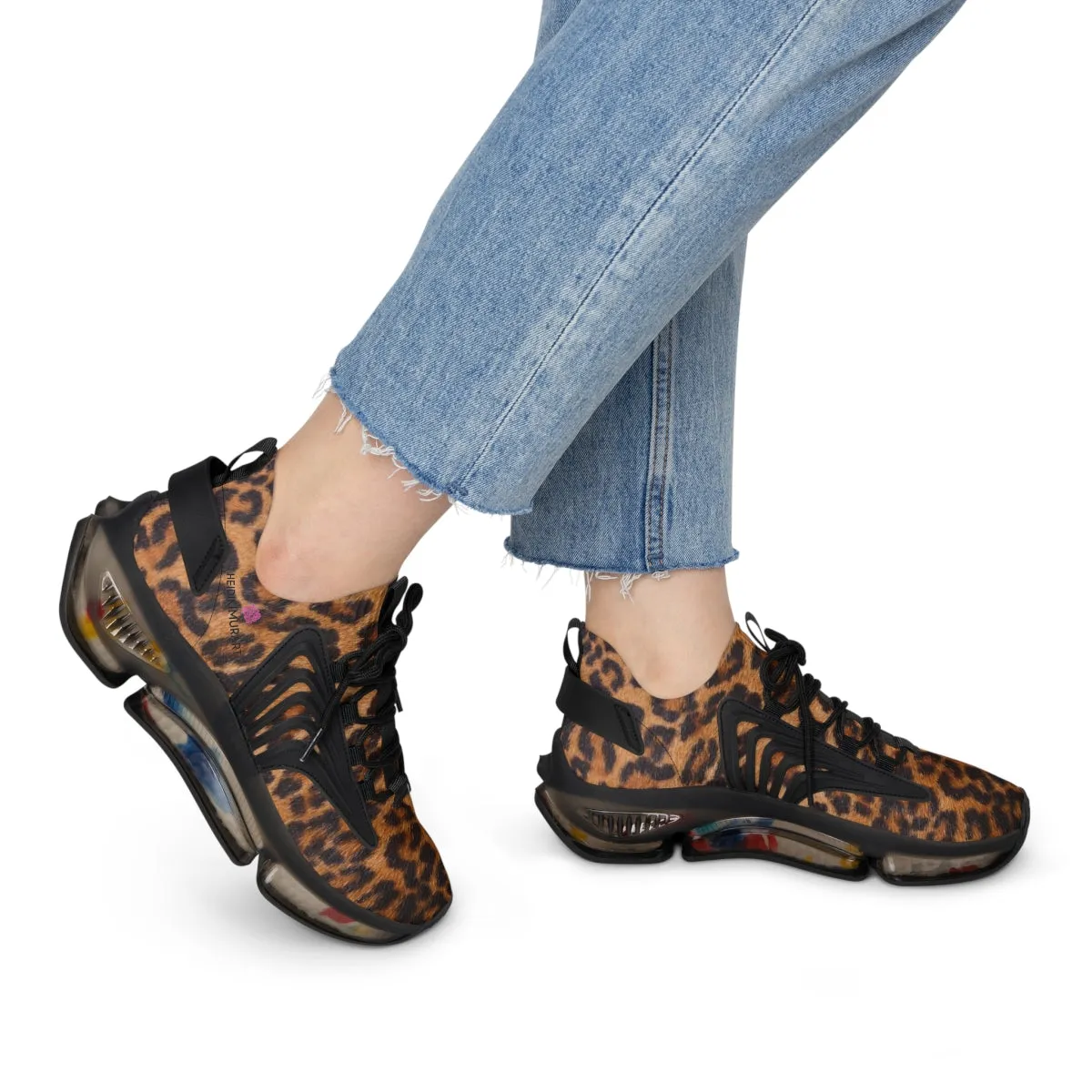 Women's Brown Leopard Mesh Sneakers, Best Animal Print Mesh Breathable Sneakers For Women (US Size: 5.5-12)