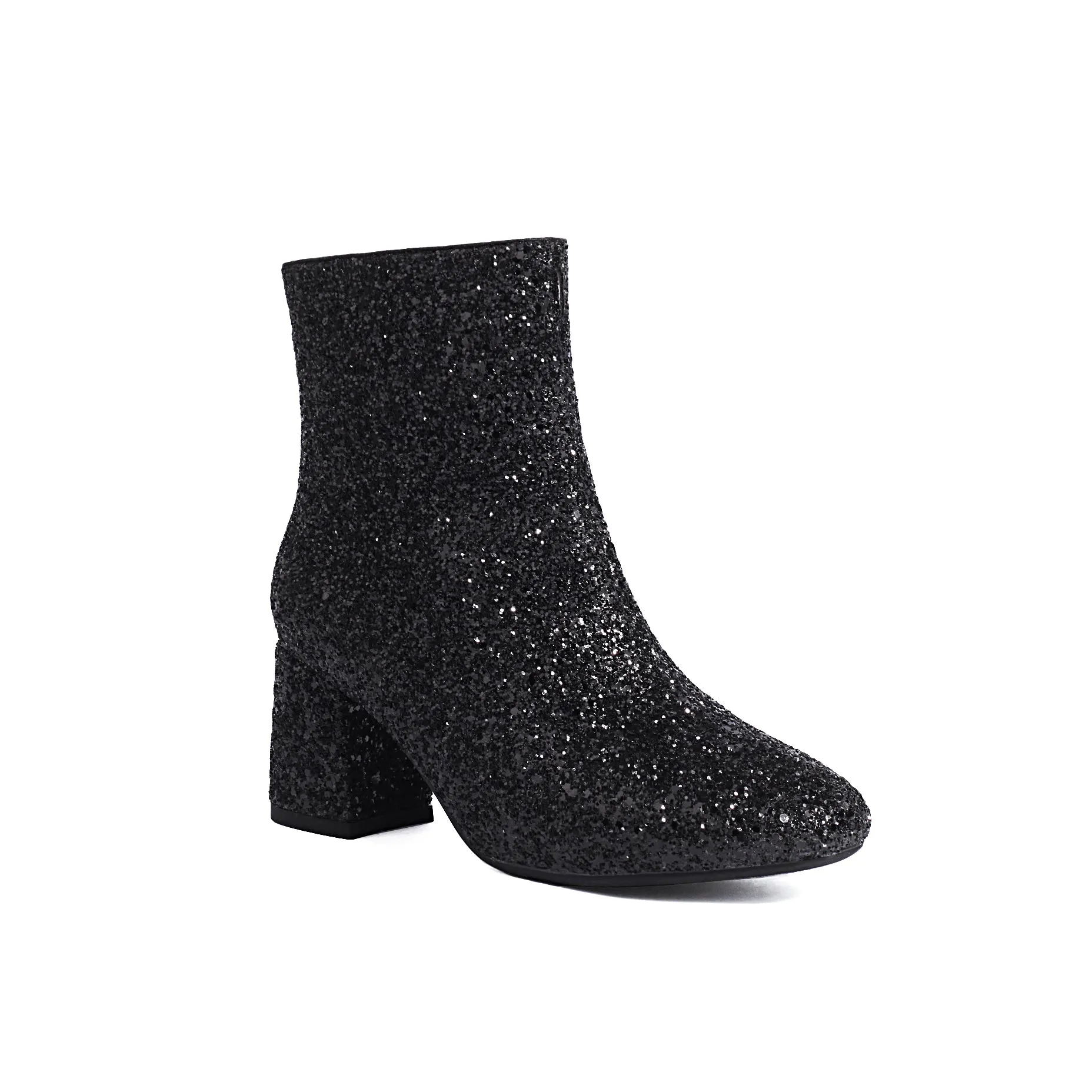 Women's Luxury Glitter Block Heel Ankle Boots For Wedding And Party