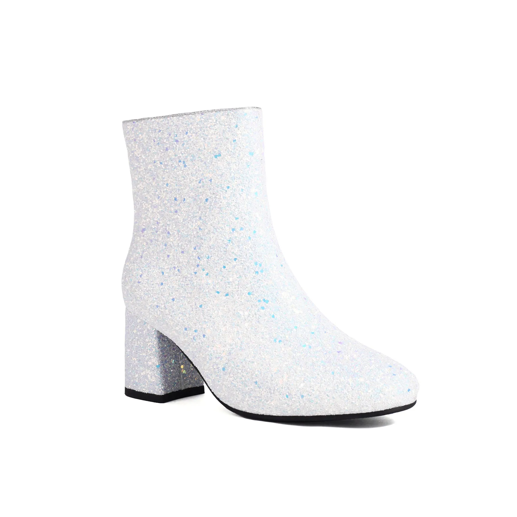 Women's Luxury Glitter Block Heel Ankle Boots For Wedding And Party