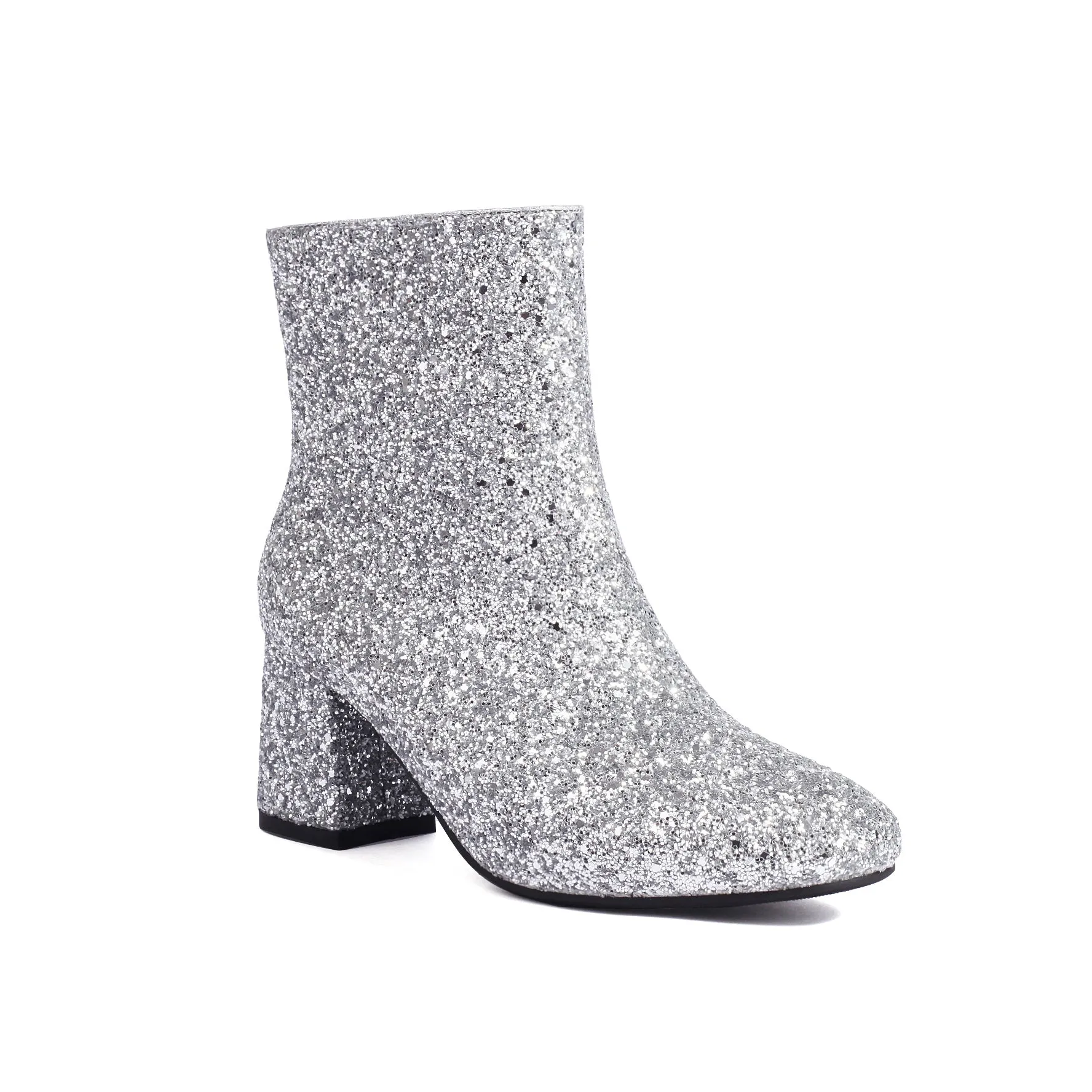 Women's Luxury Glitter Block Heel Ankle Boots For Wedding And Party