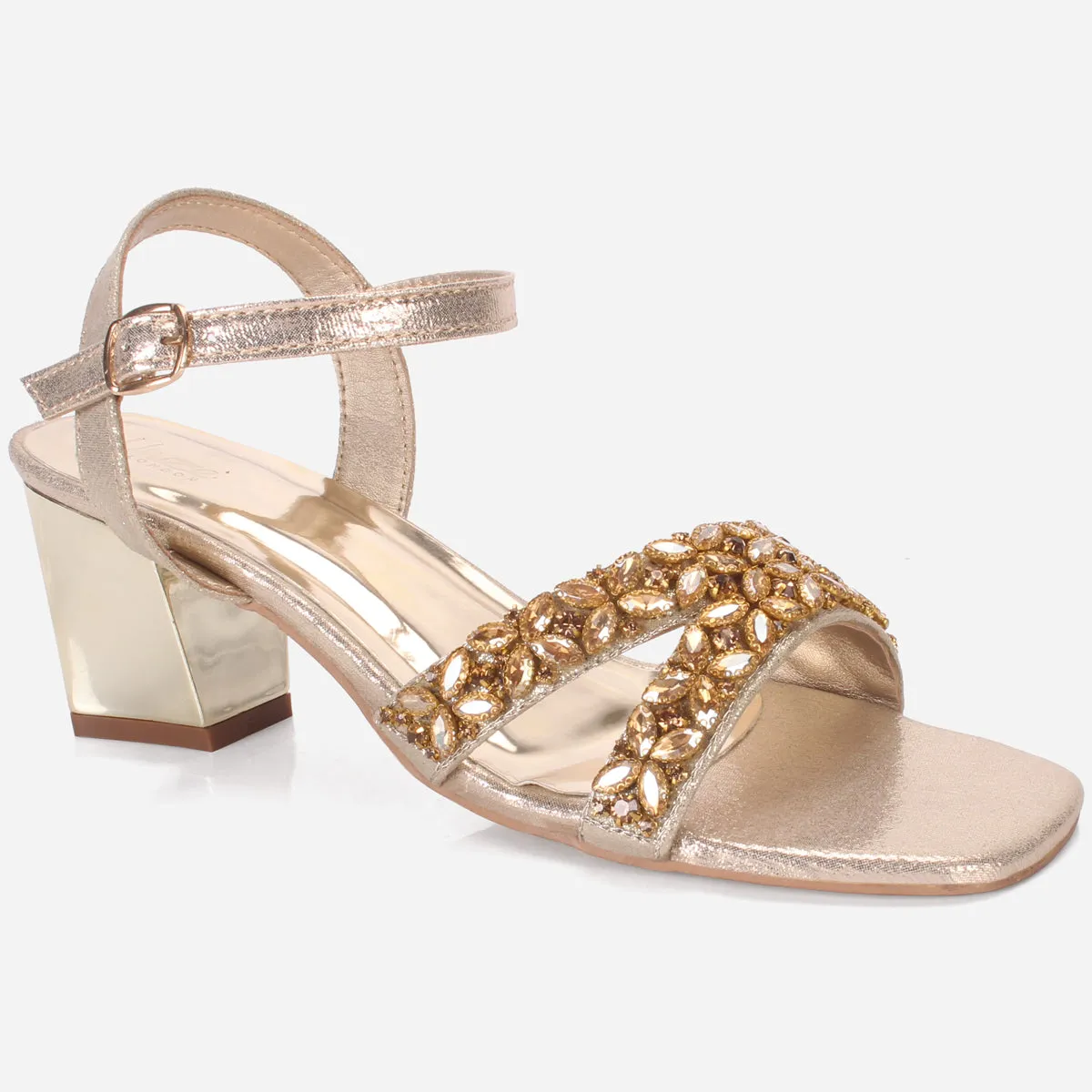 Womens "TAHIYA" Glitter Block Heel Sandals